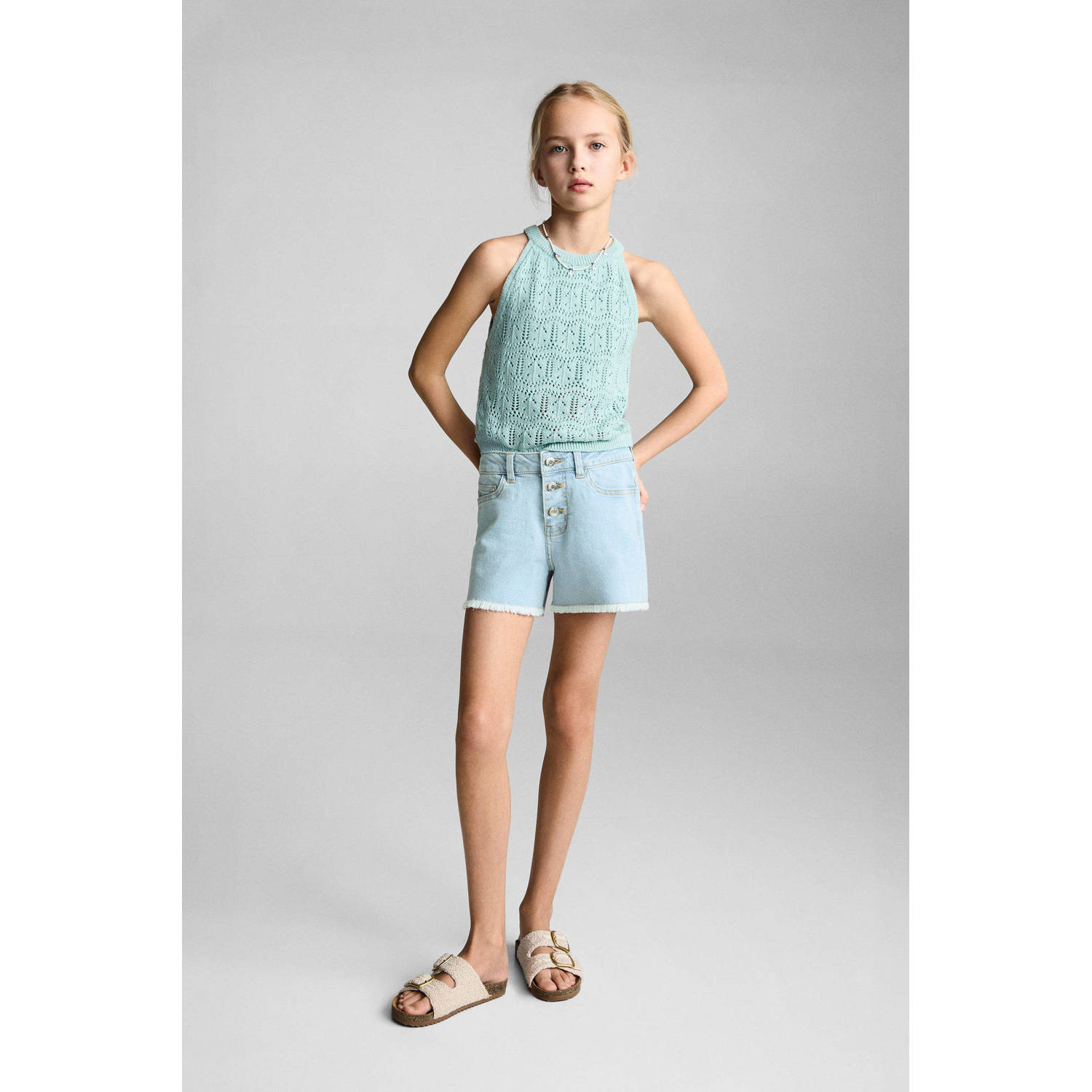 Mango Kids denim short light blue denim
