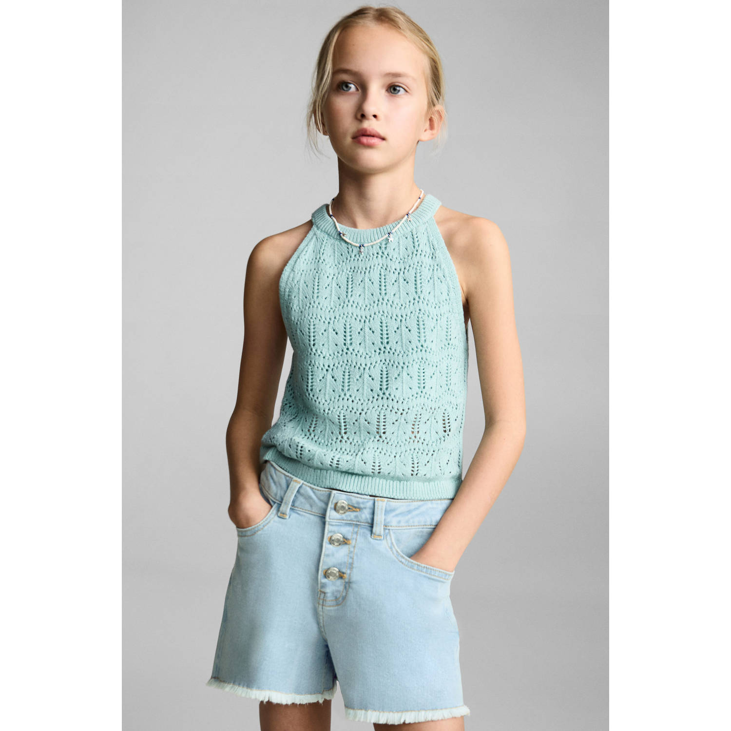 Mango Kids denim short light blue denim