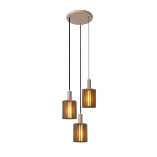 Lucide LAMBRES - Hanglamp - 3xE27 - Taupe afbeelding