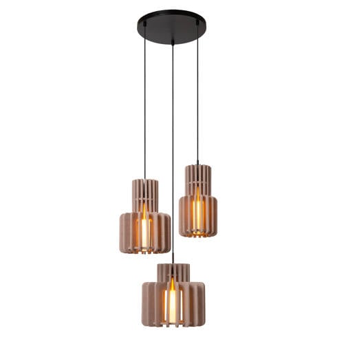 Lucide ROLLO - Hanglamp - 3xE27 - Taupe afbeelding