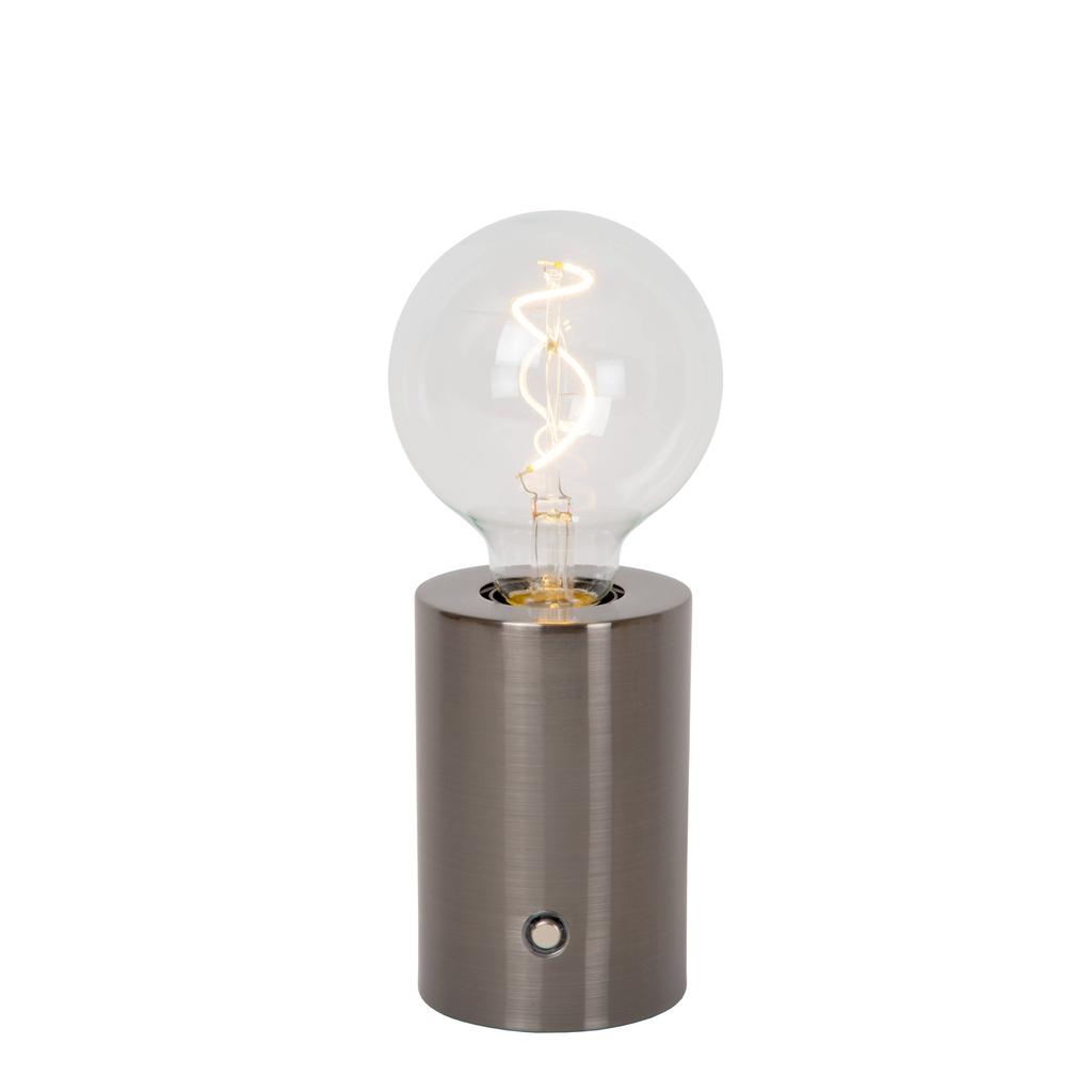 Lucide VIVO - Oplaadbare Tafellamp - Accu/Batterij - Ø 8 cm - LED Dimb. - E27 - 1x1W 2700K - Mat zwart chroom