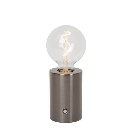Lucide VIVO - Oplaadbare Tafellamp - Accu/Batterij - Ø 8 cm - LED Dimb. - E27 - 1x1W 2700K - Mat zwart chroom afbeelding