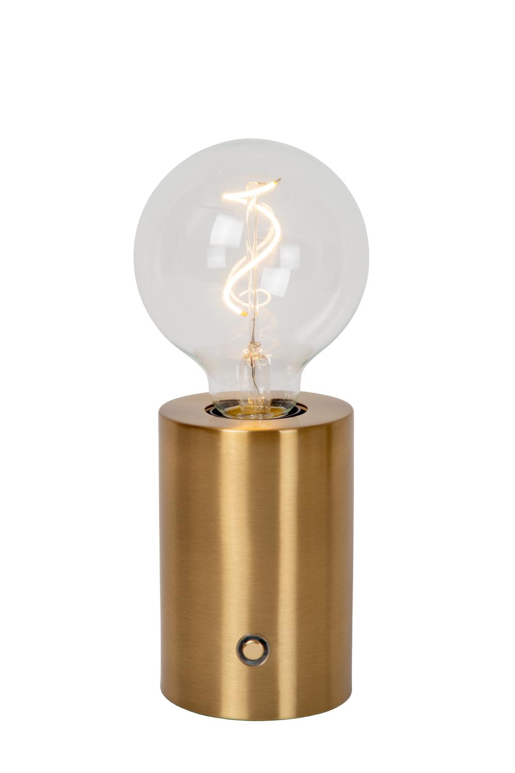 Lucide VIVO - Oplaadbare Tafellamp - Accu/Batterij - Ø 8 cm - LED Dimb. - E27 - 1x1W 2700K - Mat Goud / Messing