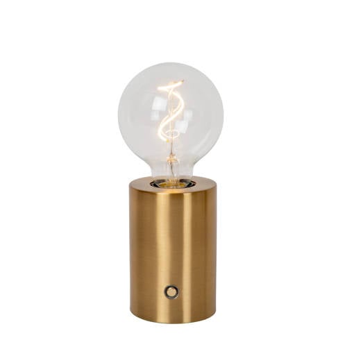 Lucide VIVO - Oplaadbare Tafellamp - Accu/Batterij - Ø 8 cm - LED Dimb. - E27 - 1x1W 2700K - Mat Goud / Messing afbeelding