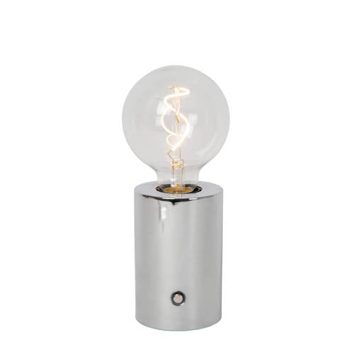 Lucide VIVO - Oplaadbare Tafellamp - Accu/Batterij - Ø 8 cm - LED Dimb. - E27 - 1x1W 2700K - Chroom afbeelding