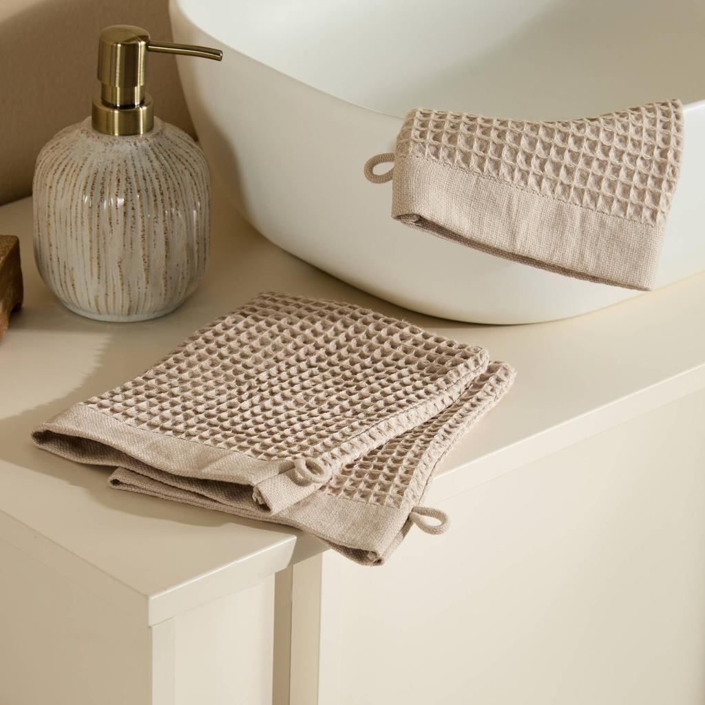 NOUS Living washand wafel zand (set van 3) (15x20 cm)
