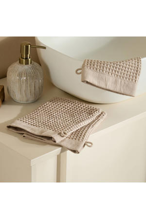 washand wafel zand (set van 3) (15x20 cm)