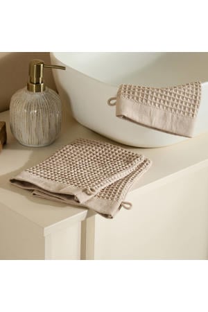 washand wafel zand (set van 3) (15x20 cm)