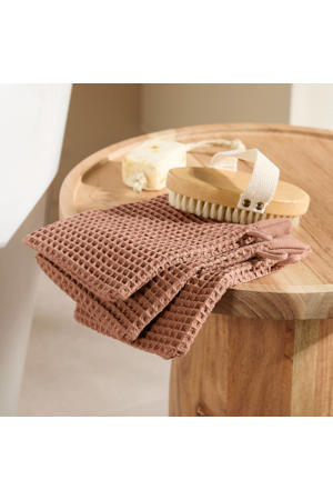 washand wafel warmbruin (set van 3) (15x20 cm)
