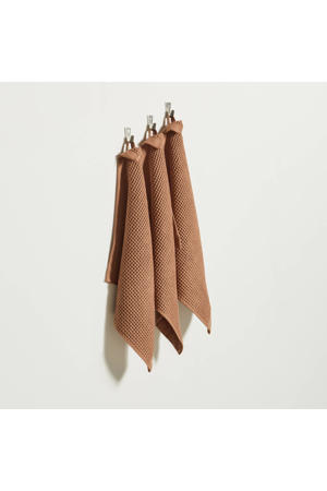 keukendoek wafel warmbruin 'Mocha Mousse' (50x55 cm) (set van 3)