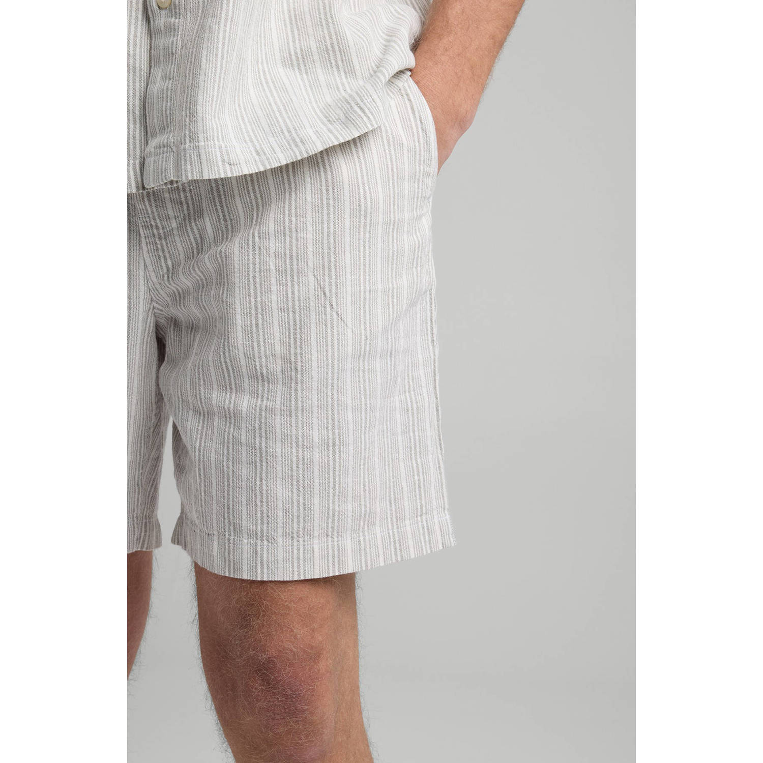 America Today linnen regular casual short lichtgrijs