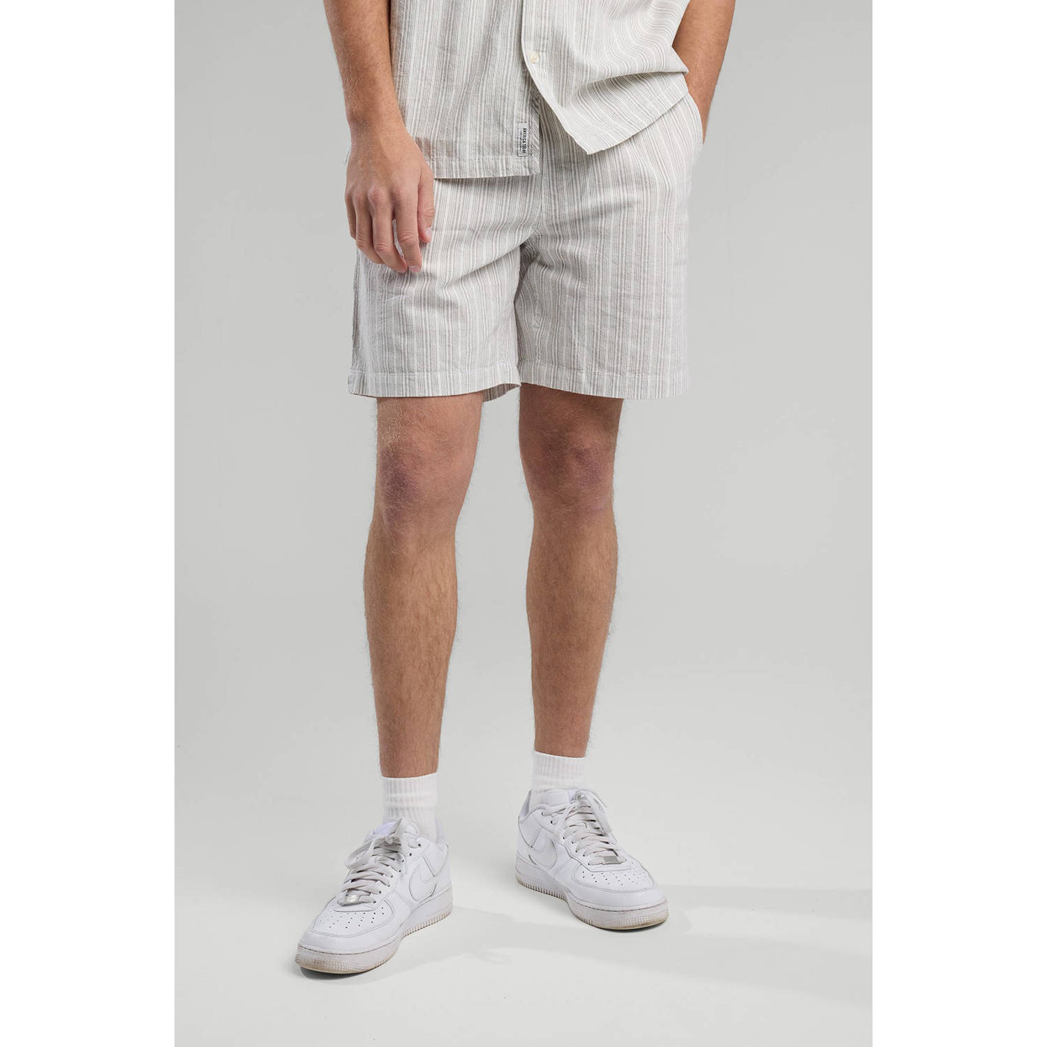 America Today linnen regular casual short lichtgrijs