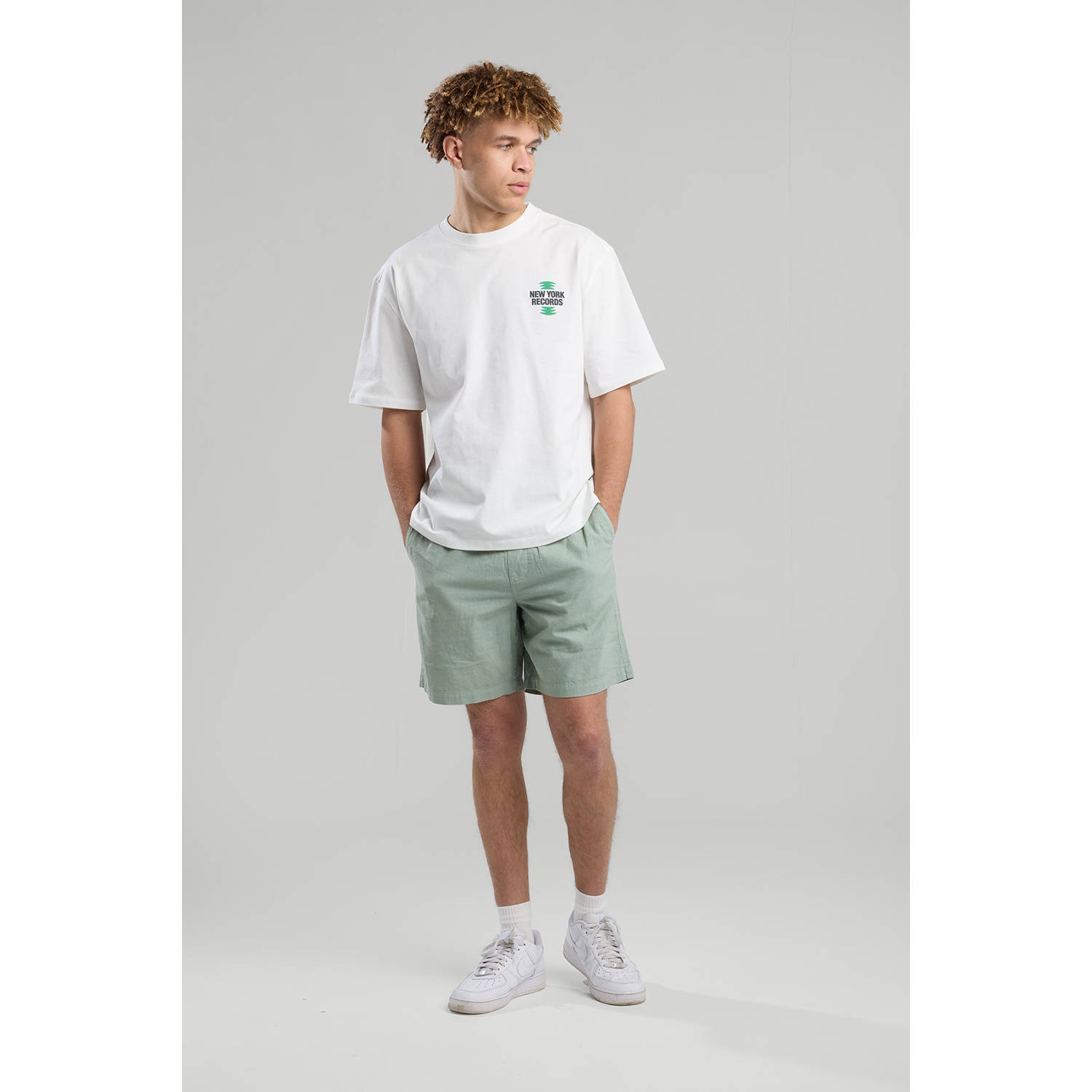 America Today linnen regular casual short groen