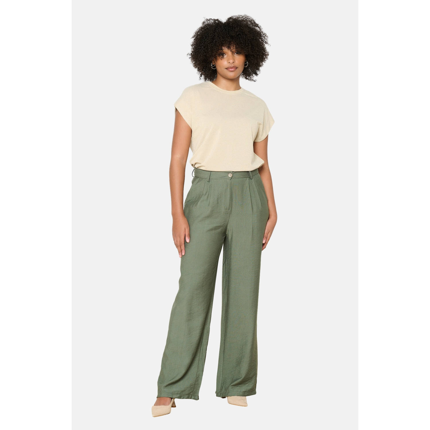 LOLALIZA wide leg regular waist pantalon kaki