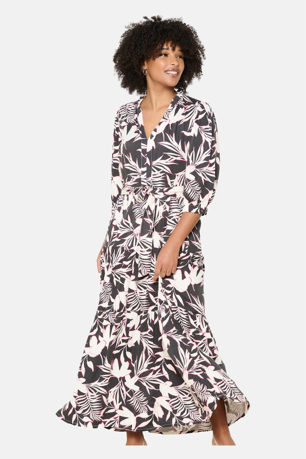 Dames Lange wikkeljurk met bloemenprint | MS Mode Dames Lange wikkeljurk met bloemenprint | MS Mode