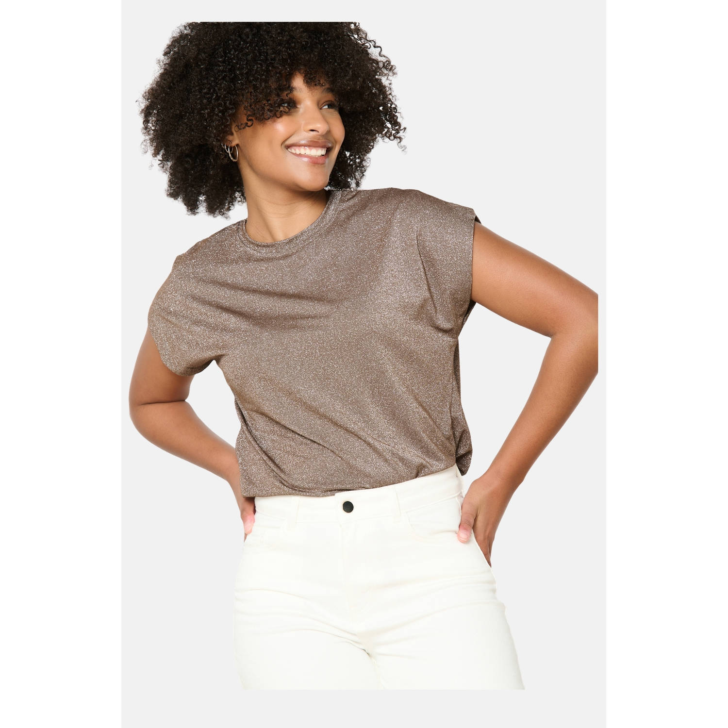LOLALIZA glitter top bruin met glitter