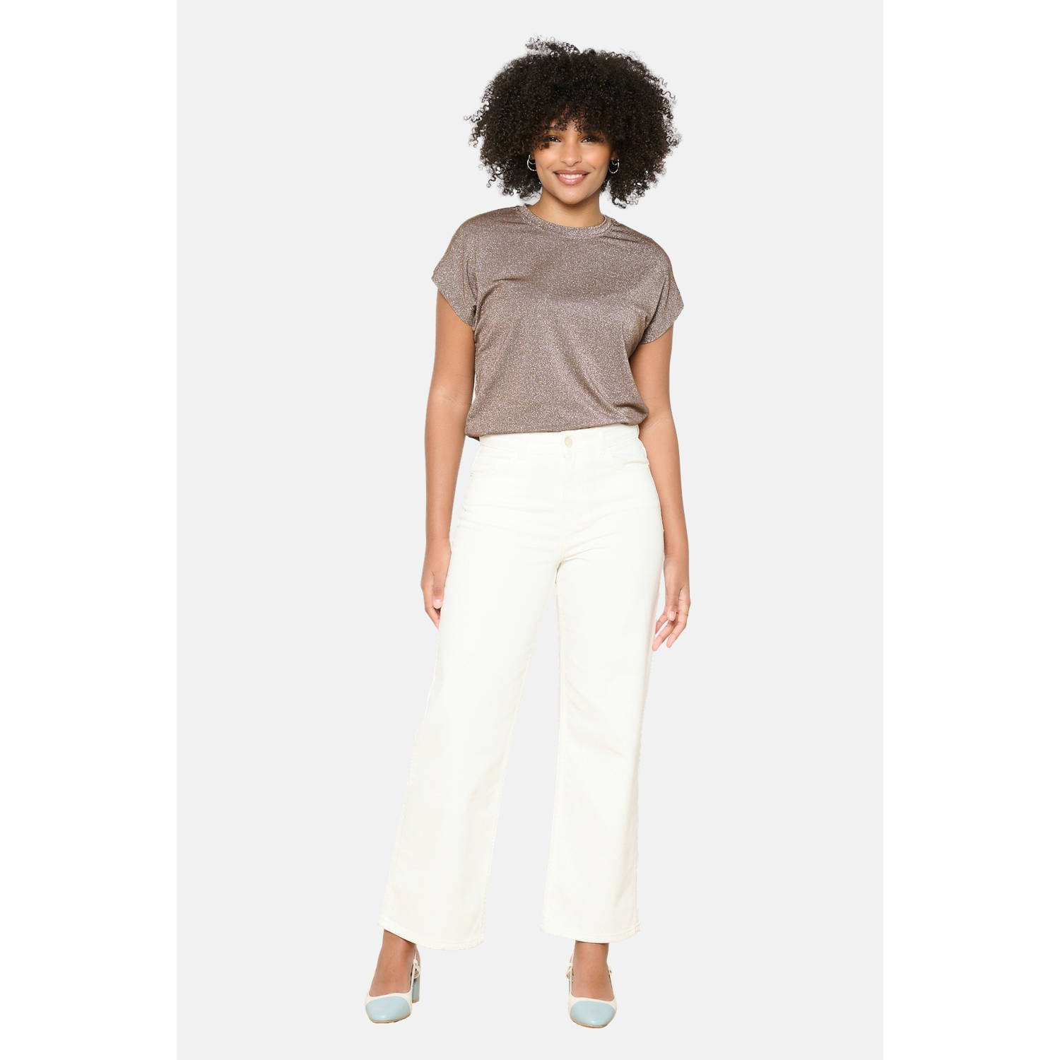 LOLALIZA glitter top bruin met glitter