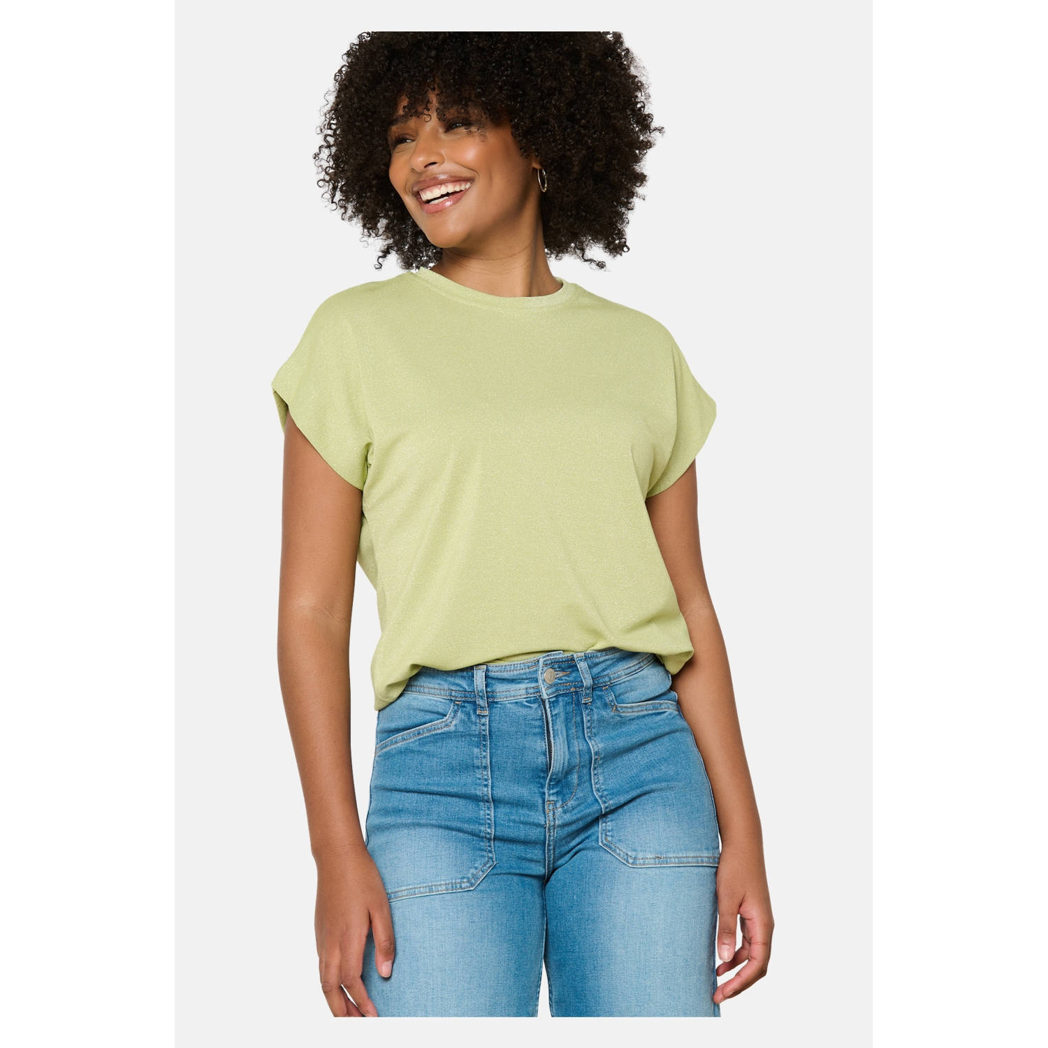 LOLALIZA glitter top groen met glitter