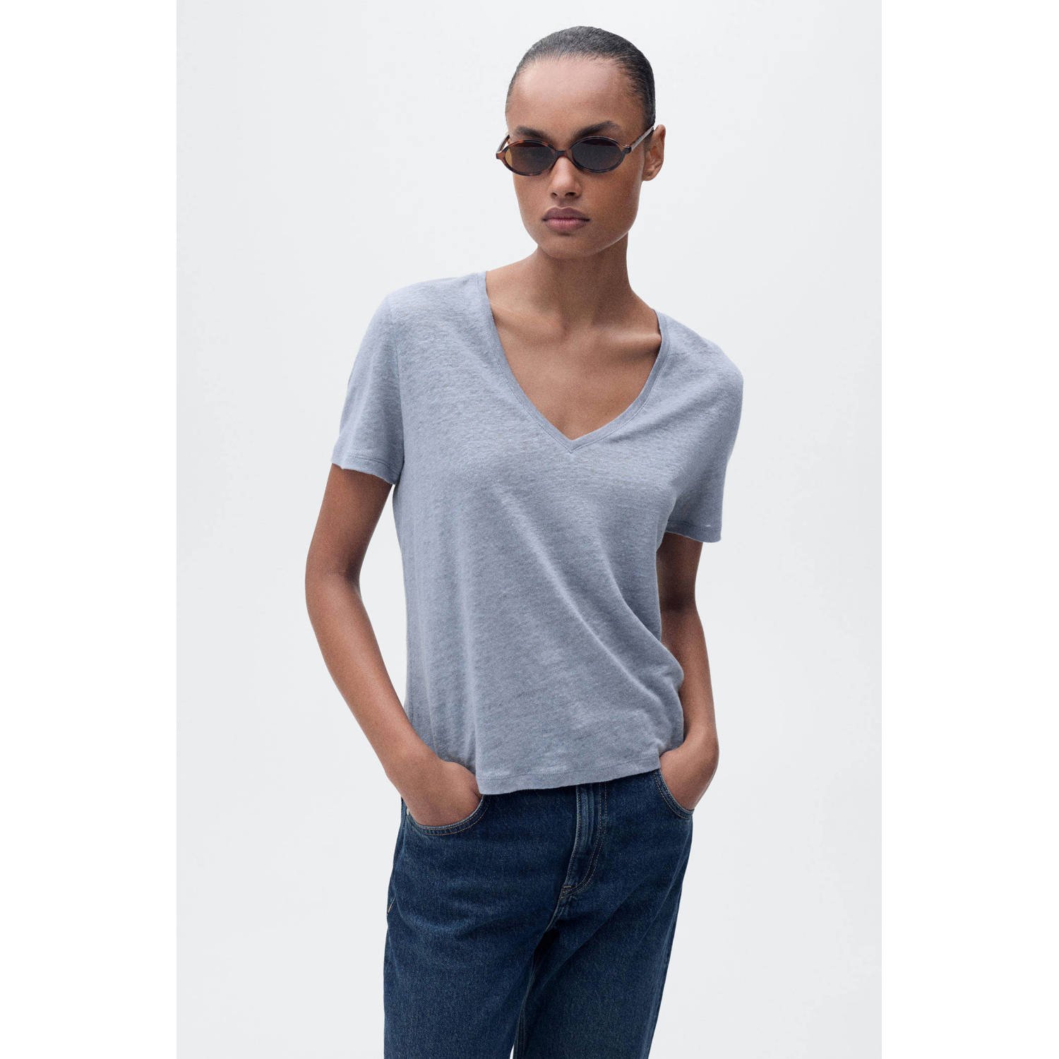 Mango T-shirt grijsblauw