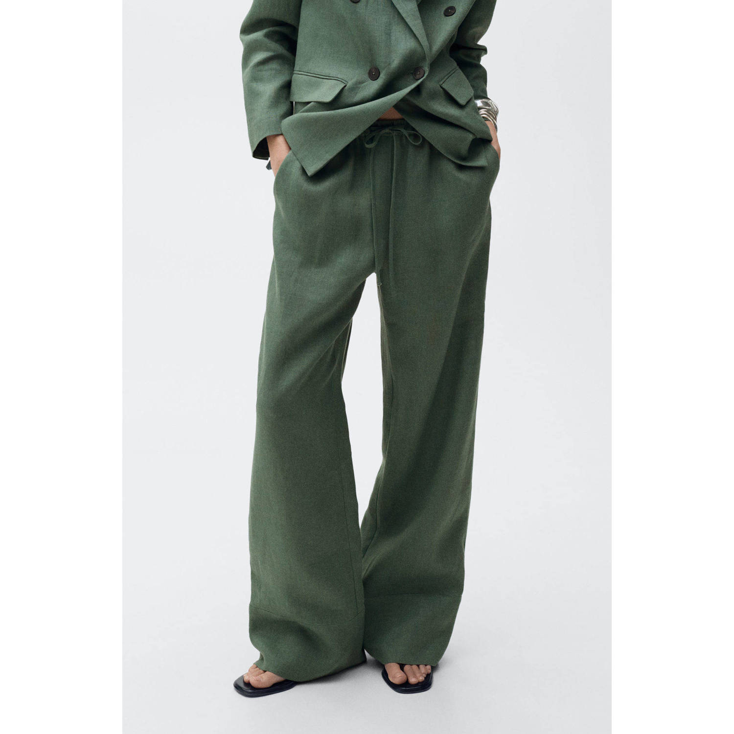 Mango wide leg regular waist broek donkergroen