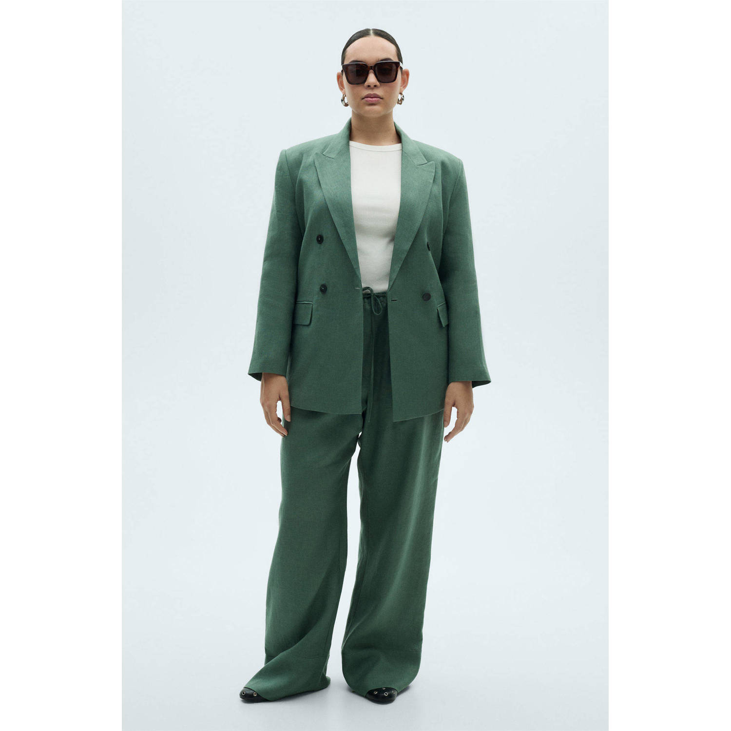 Mango wide leg regular waist broek donkergroen