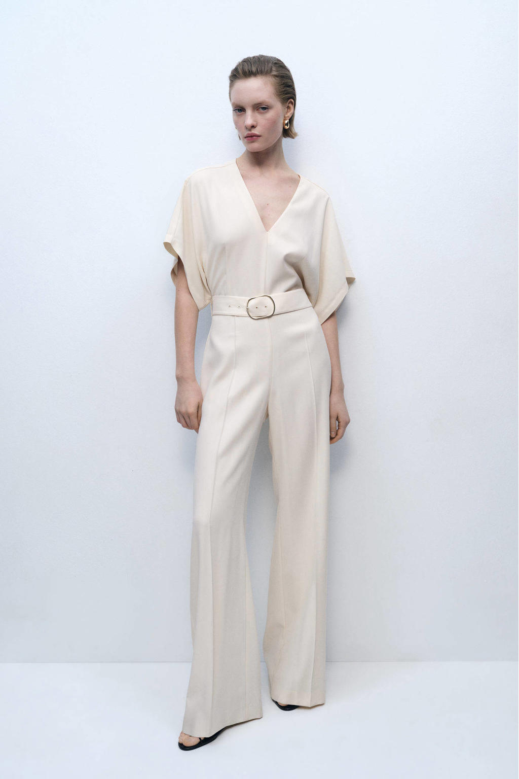 Mango wide leg jumpsuit ecru