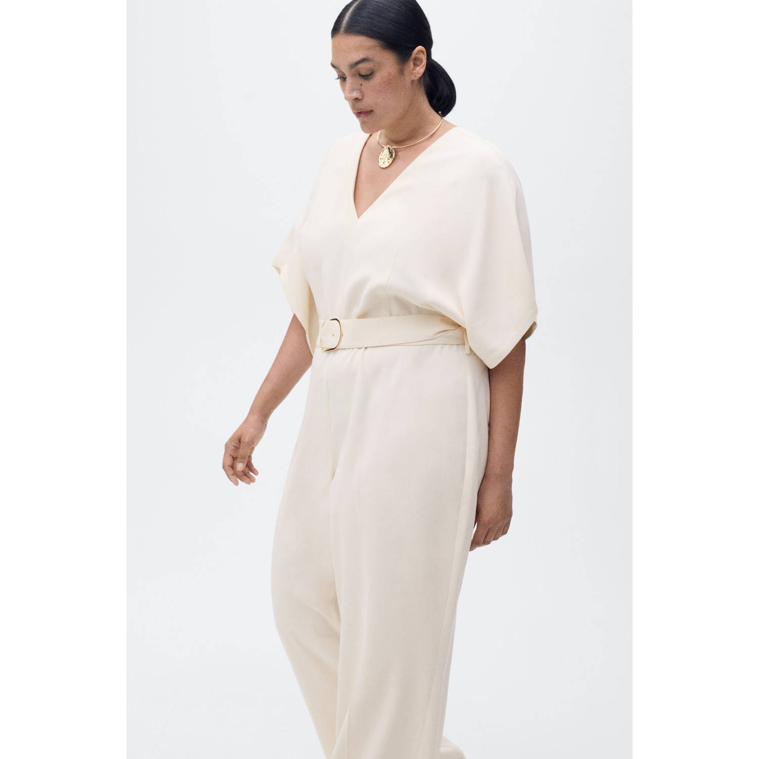 Mango wide leg jumpsuit ecru