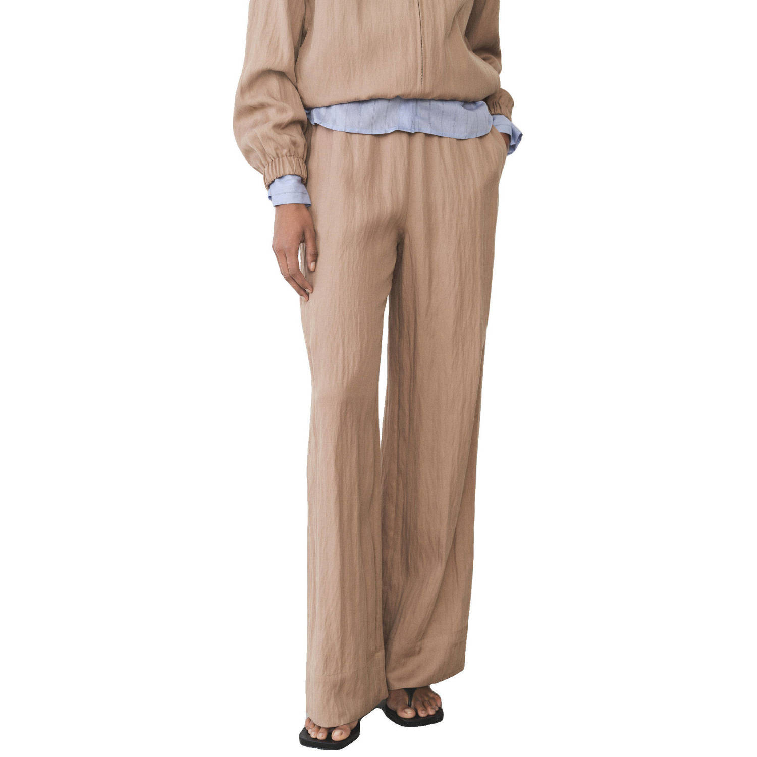 Mango wide leg regular waist broek camel