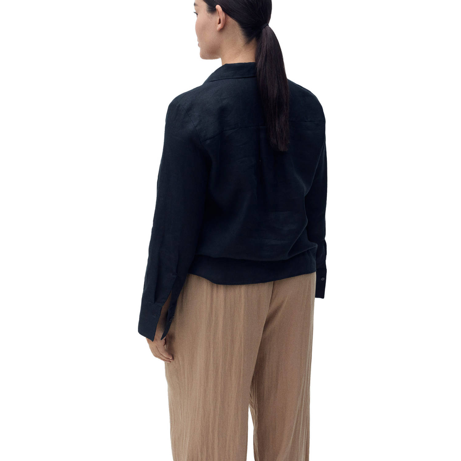 Mango wide leg regular waist broek camel