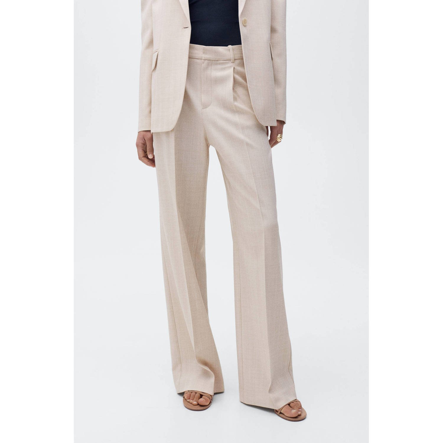 Mango rechtvallend regular waist broek beige
