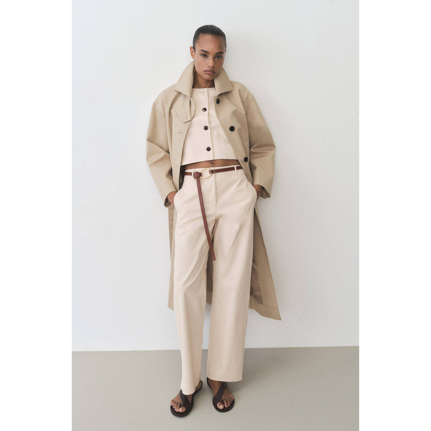 Mango straight regular waist pantalon crème