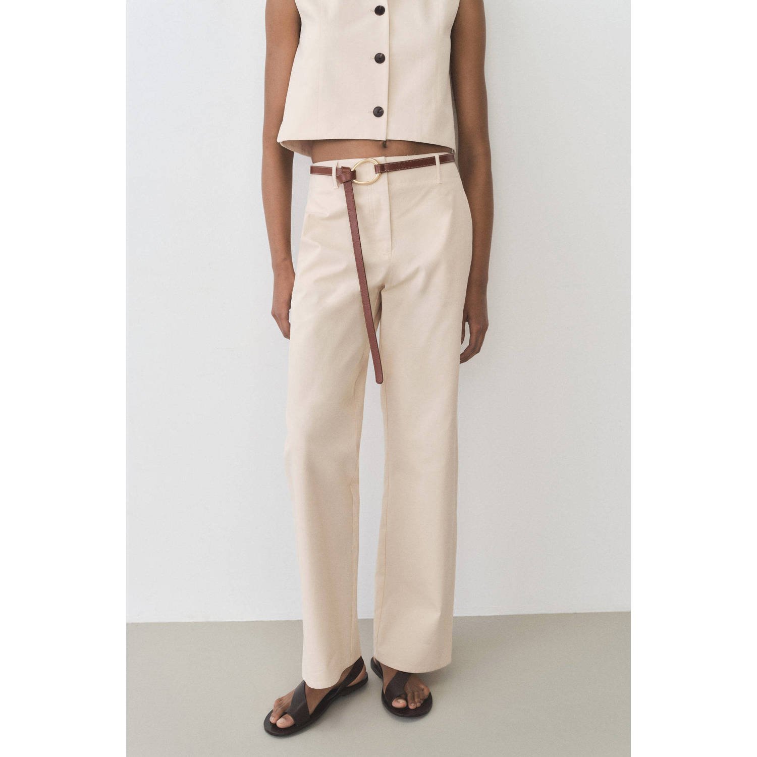 Mango straight regular waist pantalon crème