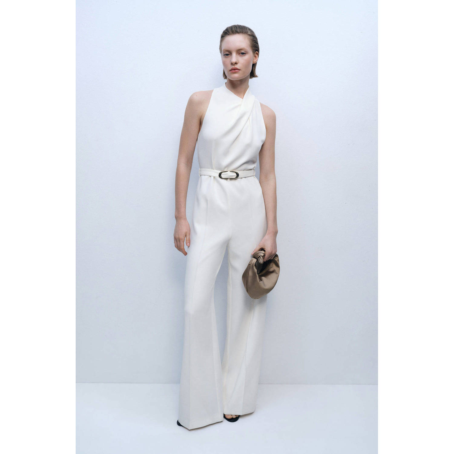 Mango wide leg jumpsuit ecru