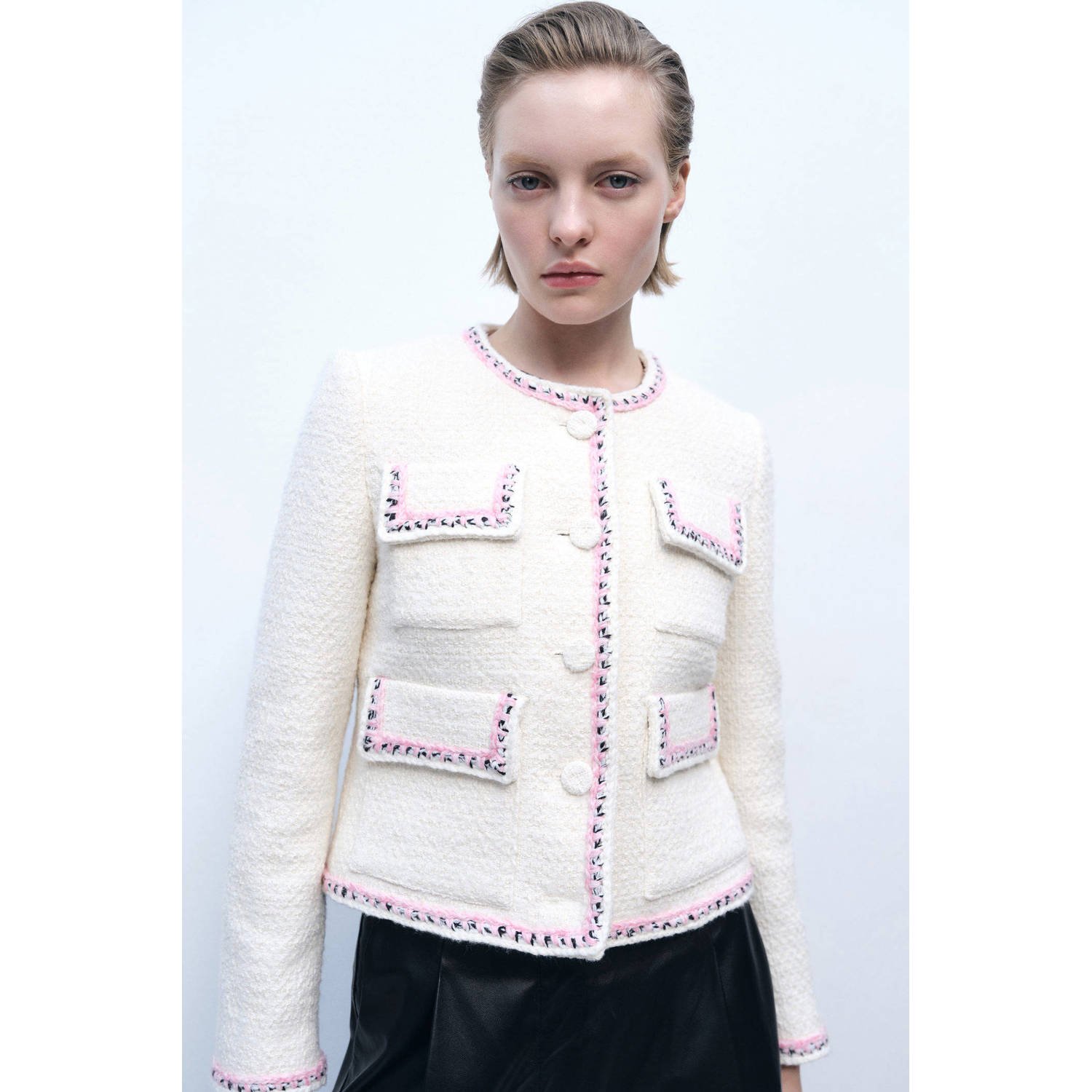 Mango boucle jasje ecru
