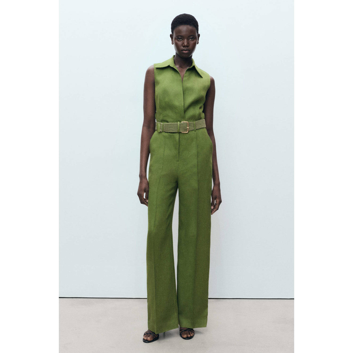 Mango linnen aansluitend jumpsuit groen