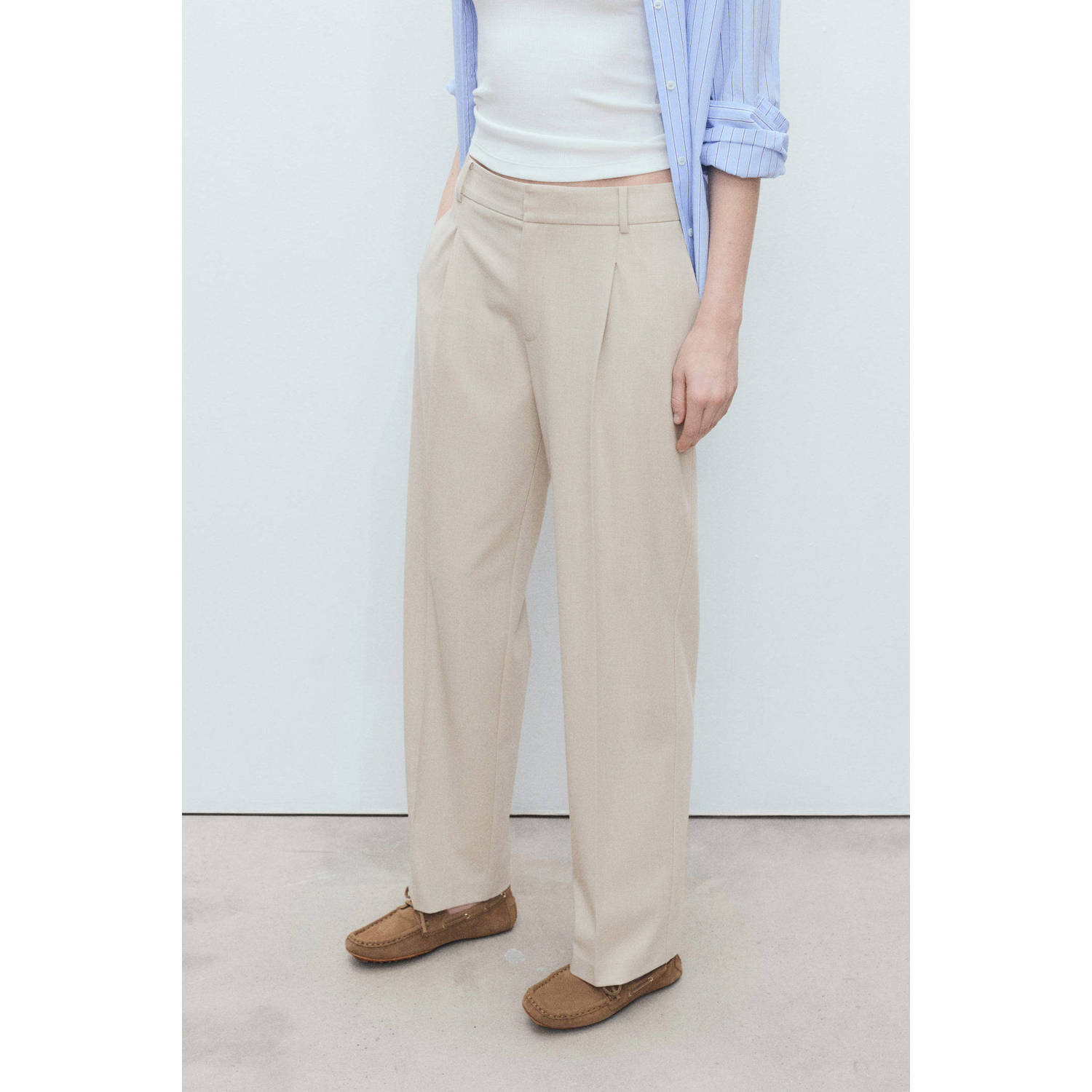 Mango straight regular waist pantalon beige