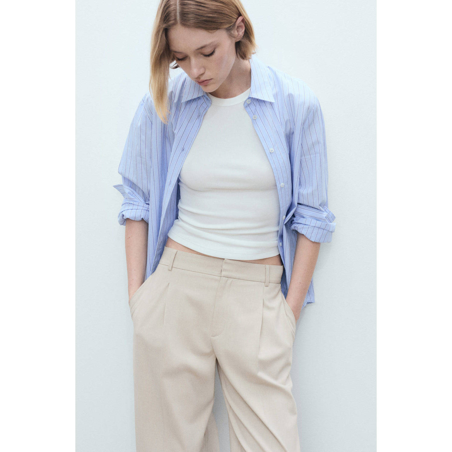 Mango straight regular waist pantalon beige