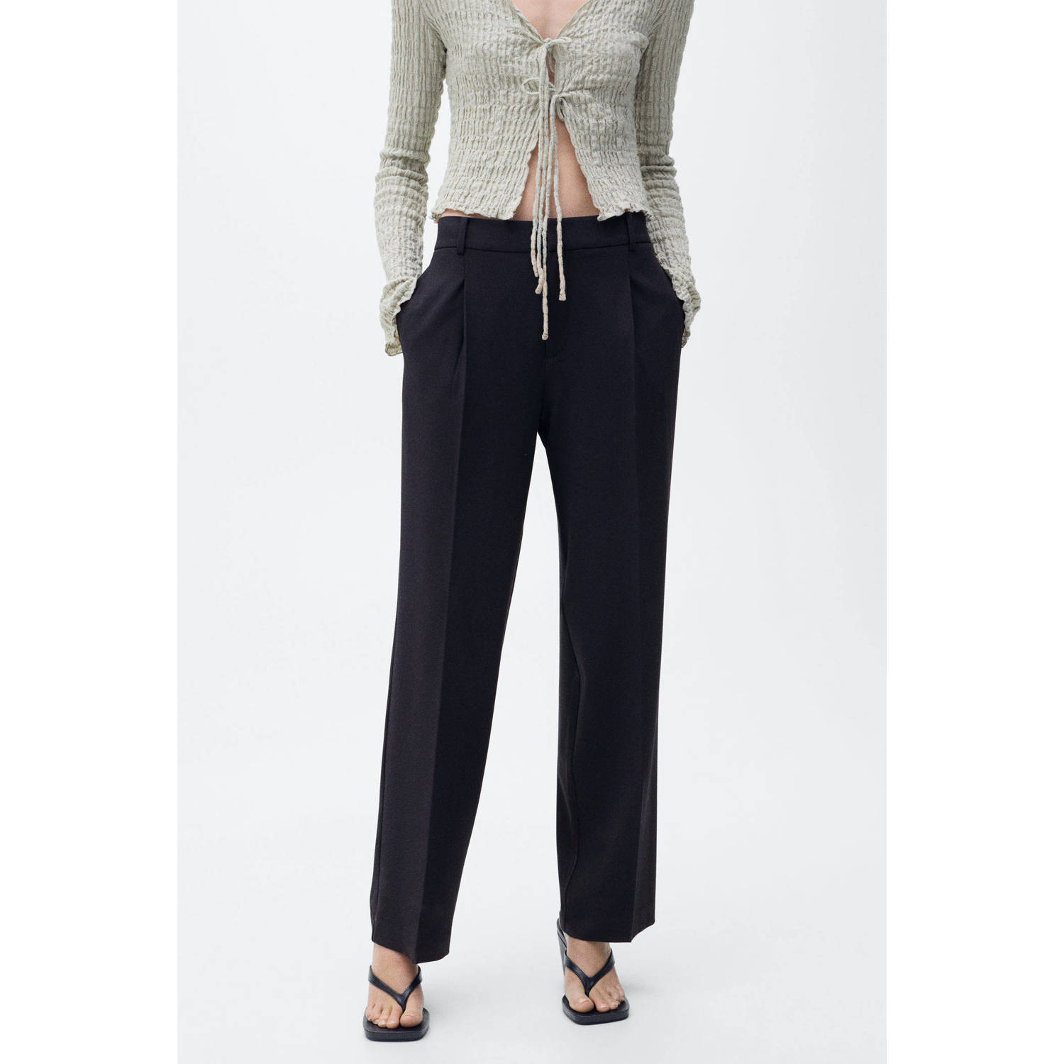 Mango straight regular waist pantalon donkerblauw