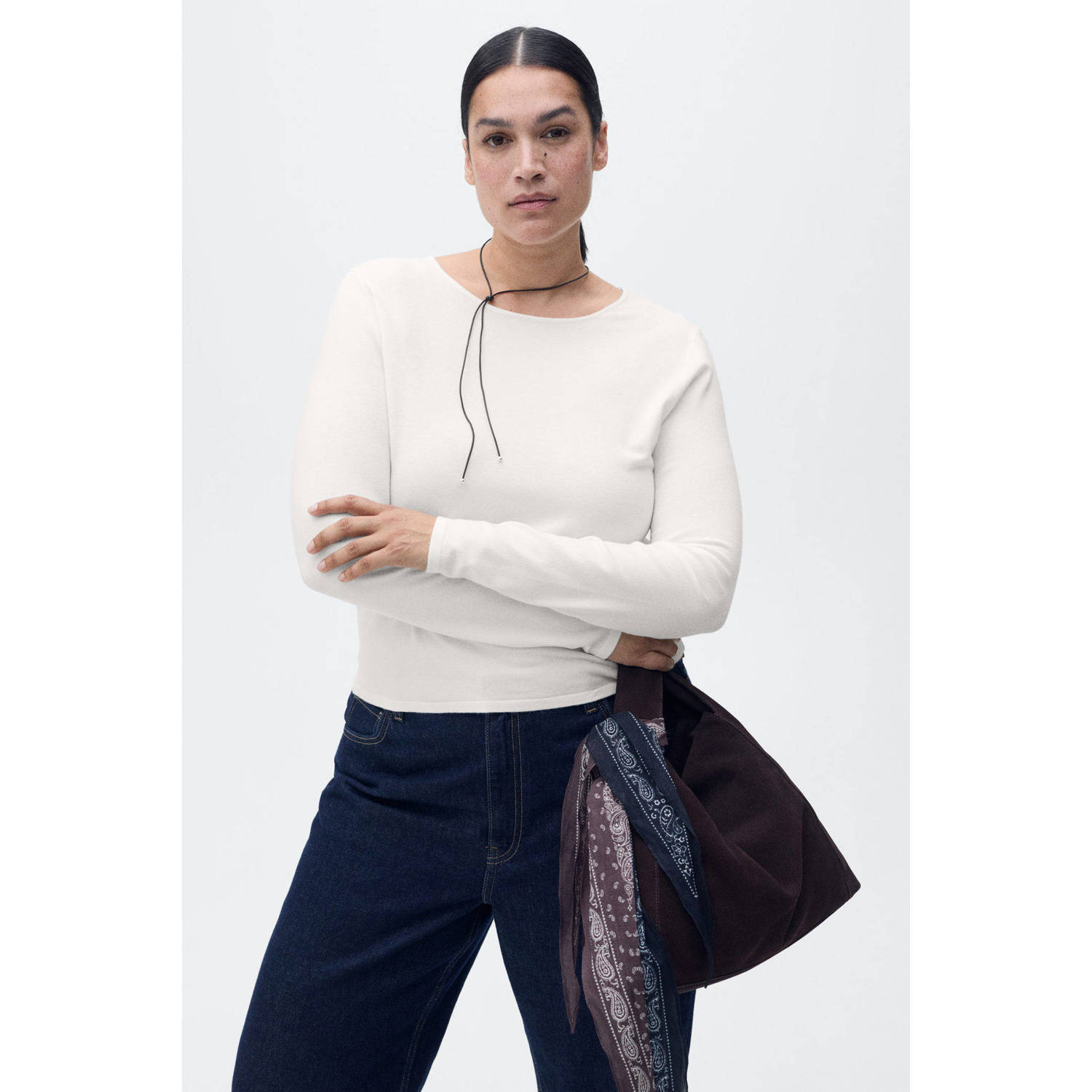 Mango top ecru gebreid