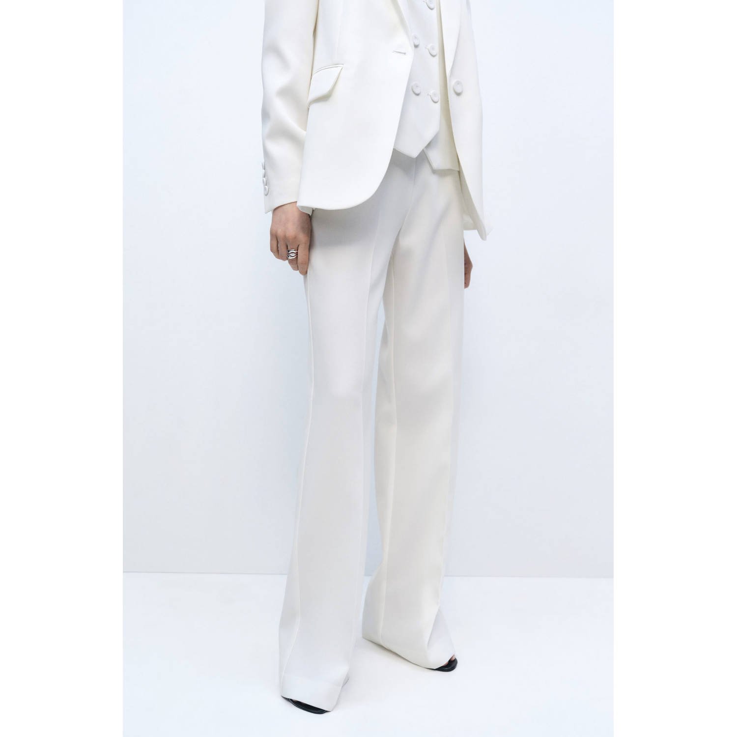 Mango flared high waist pantalon wit