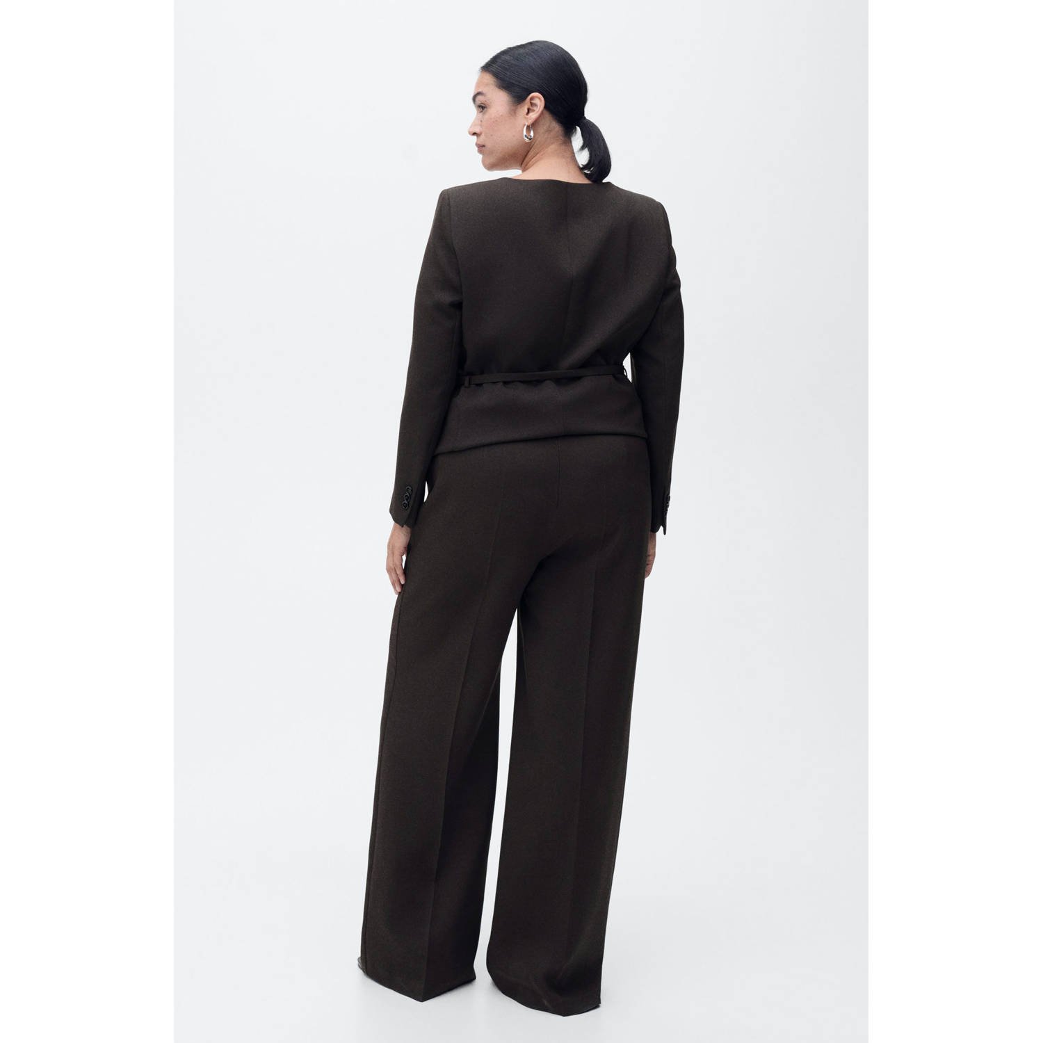 Mango wide leg regular waist broek donkerbruin