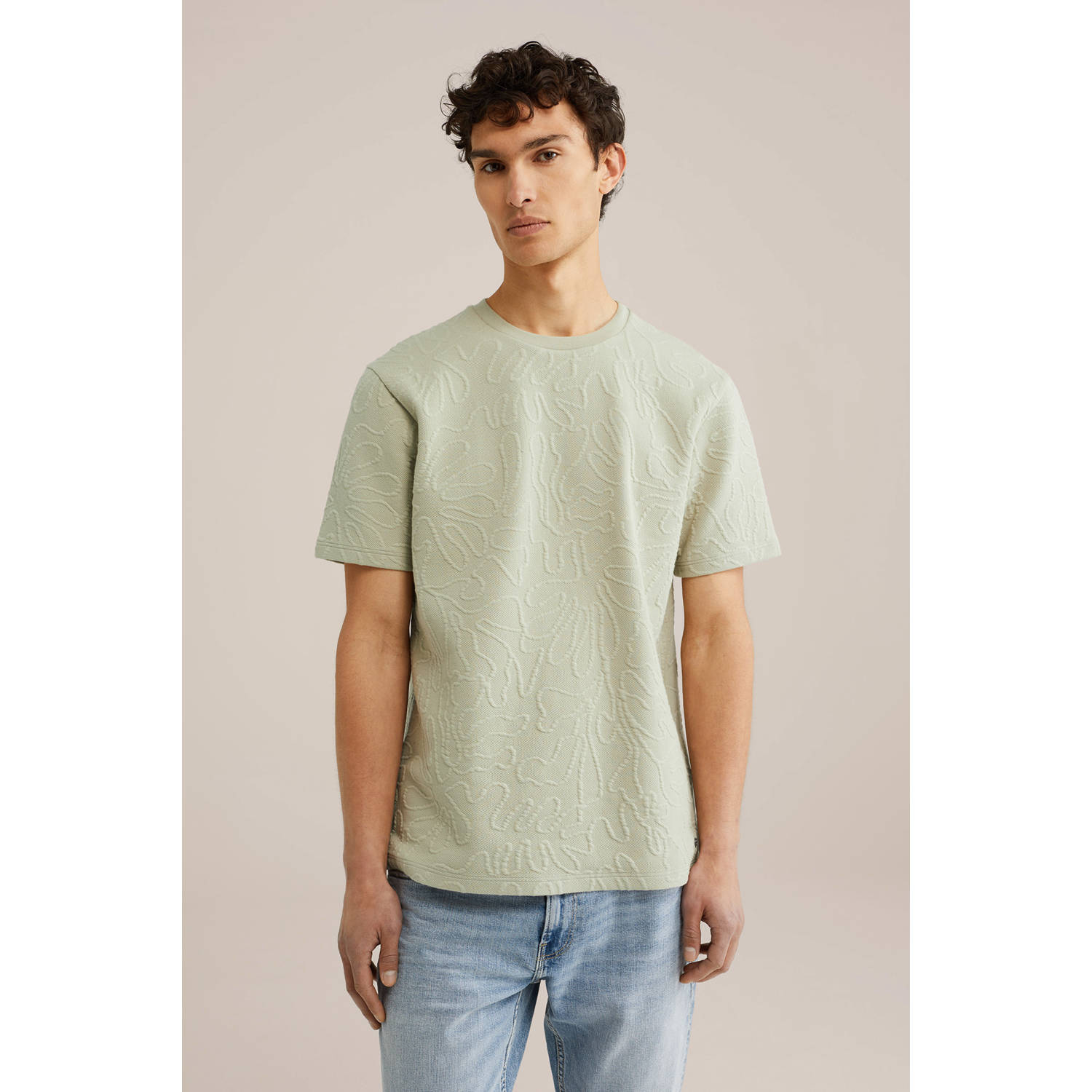 WE Fashion T-shirt met textuur lichtgroen