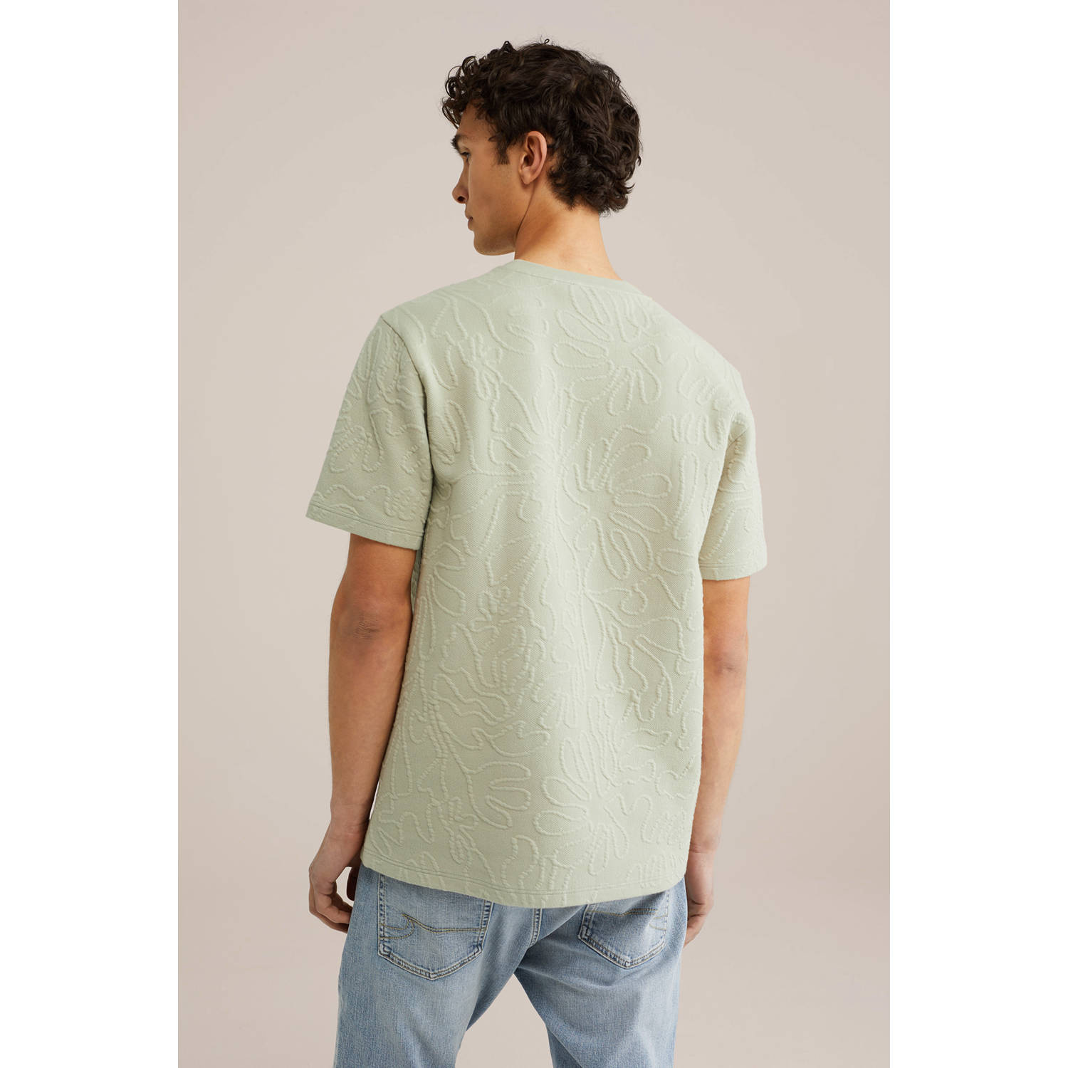 WE Fashion T-shirt met textuur lichtgroen