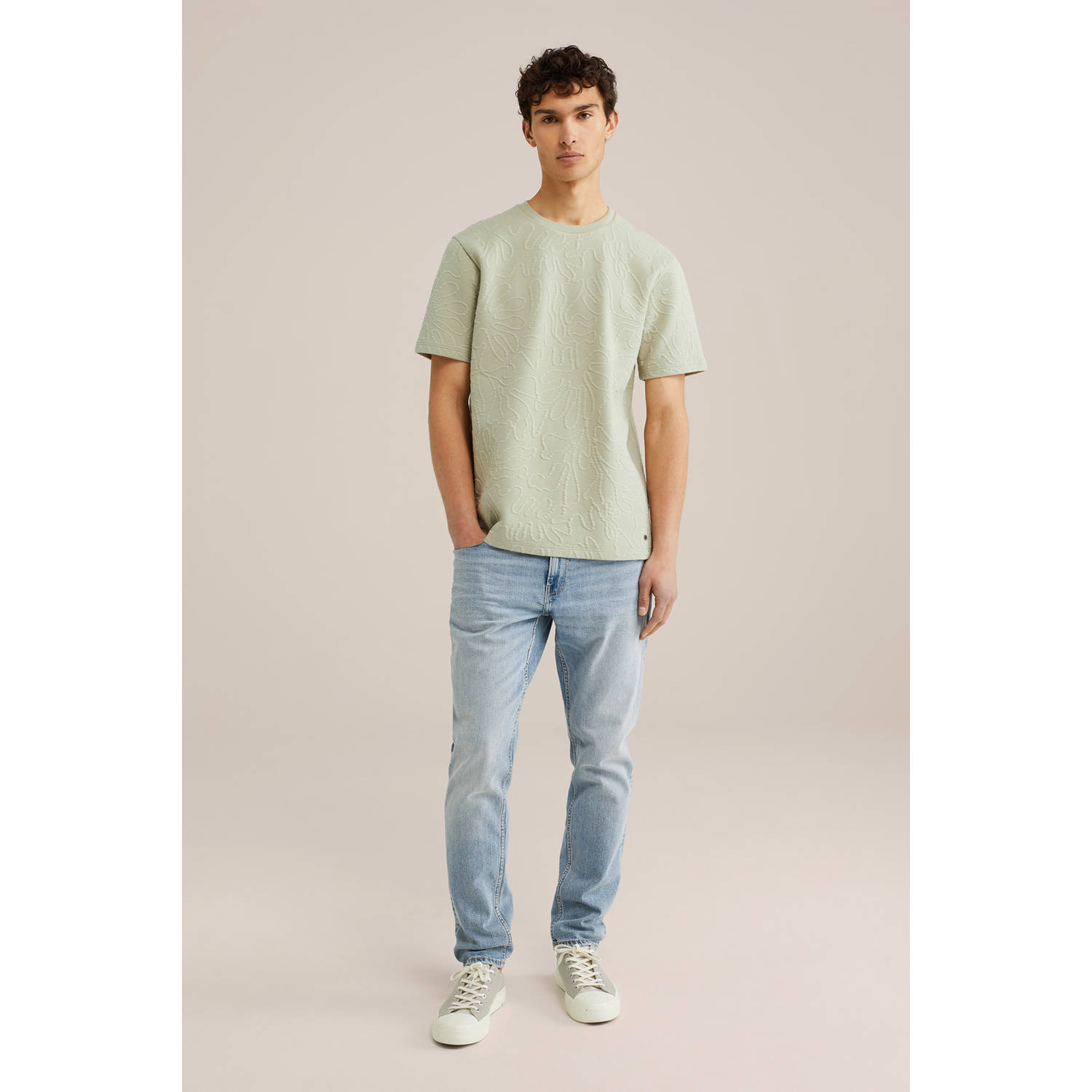 WE Fashion T-shirt met textuur lichtgroen