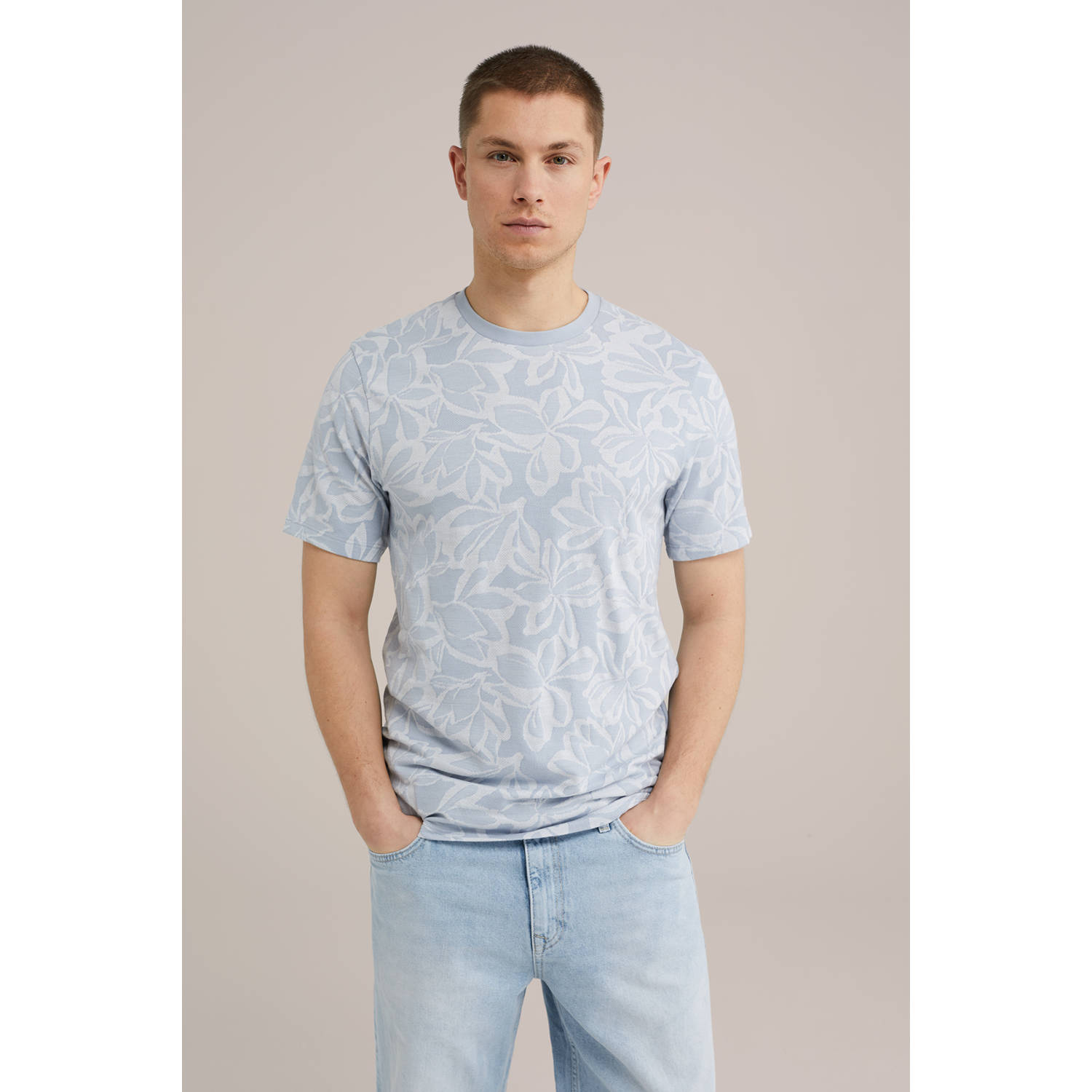 WE Fashion T-shirt met ingebreid patroon lichtblauw