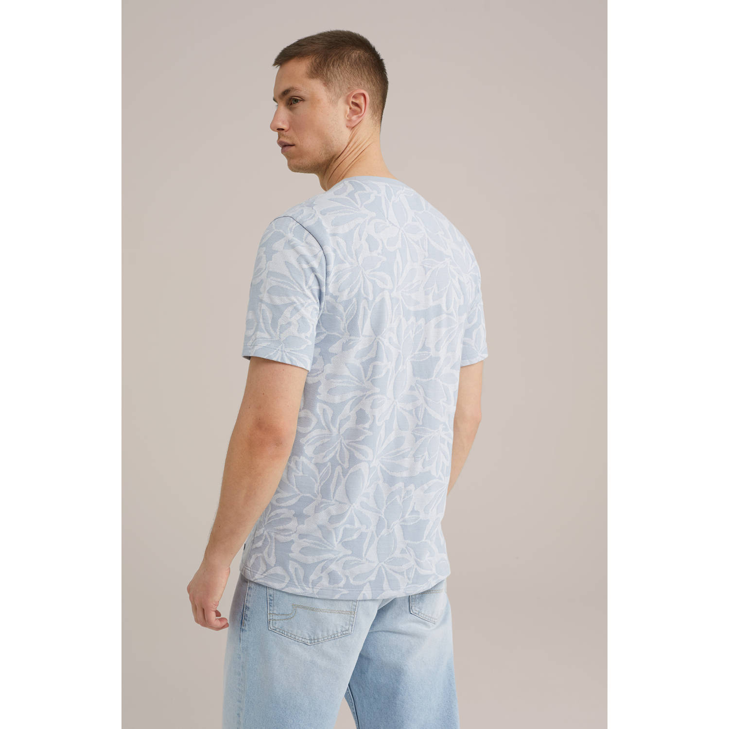 WE Fashion T-shirt met ingebreid patroon lichtblauw
