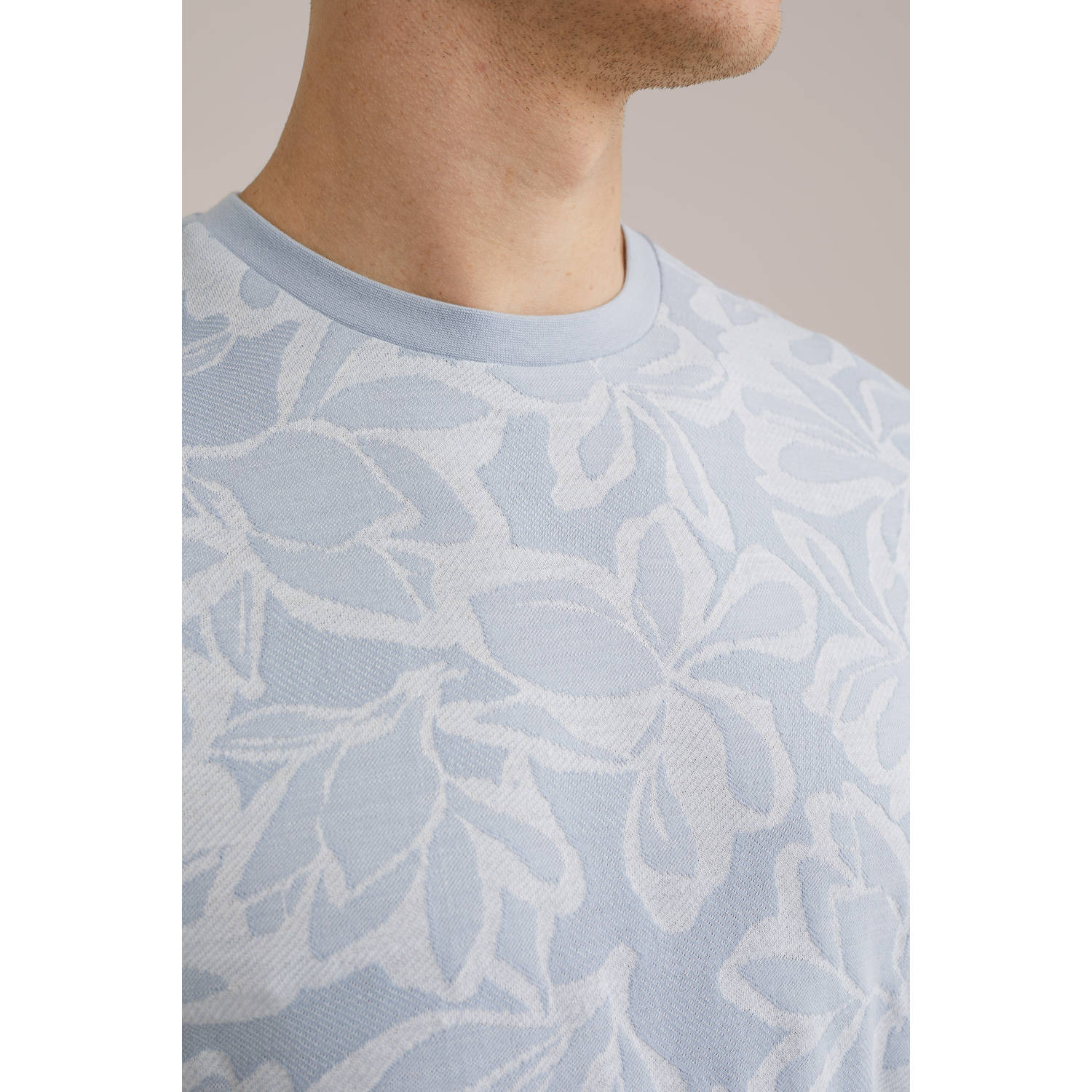 WE Fashion T-shirt met ingebreid patroon lichtblauw