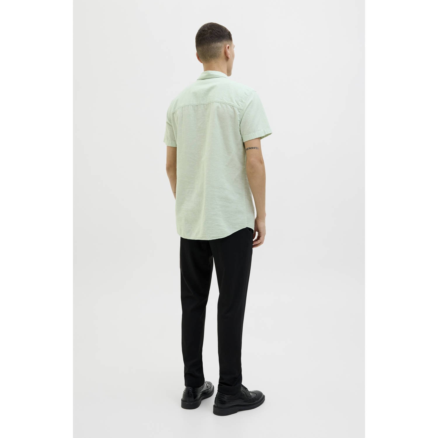 JACK & JONES ESSENTIALS linnen casual overhemd lichtgroen