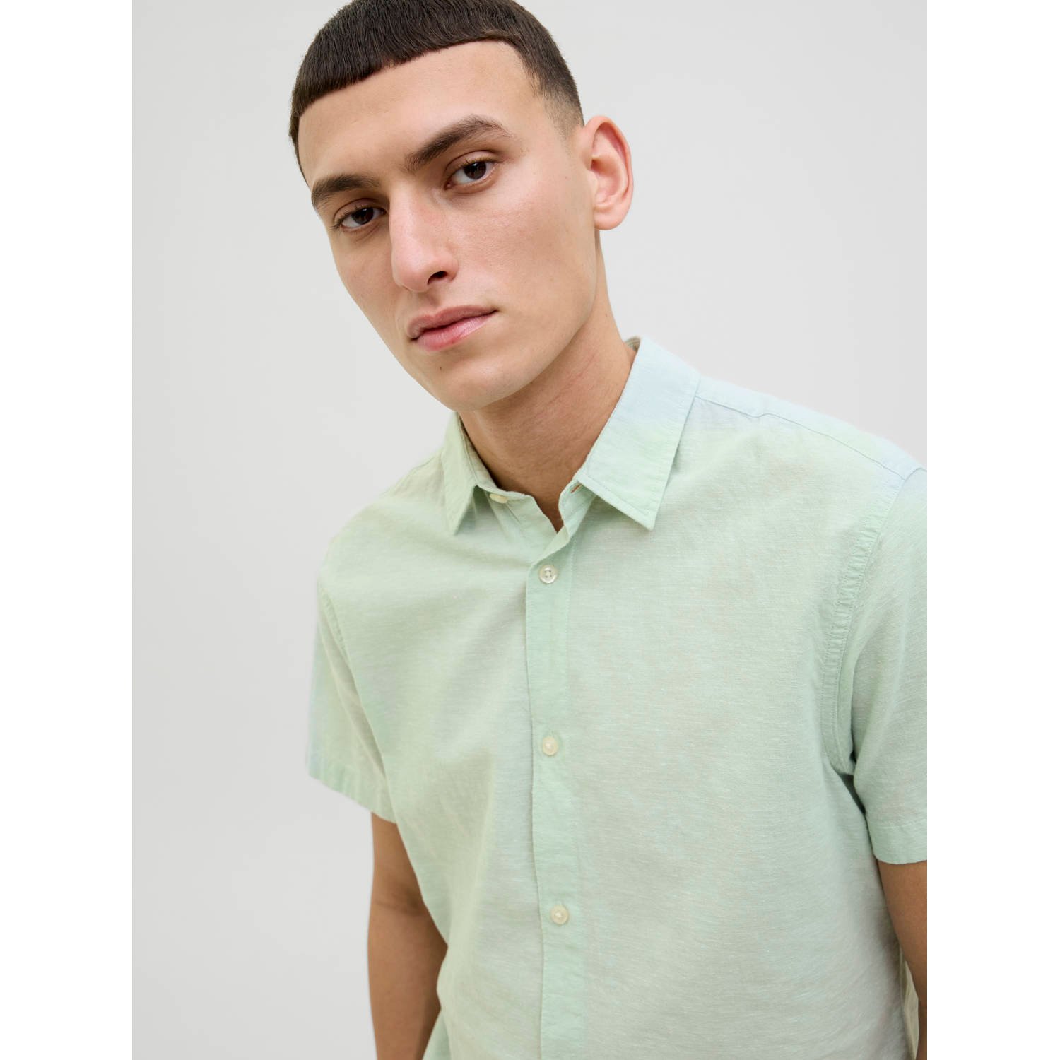 JACK & JONES ESSENTIALS linnen casual overhemd lichtgroen