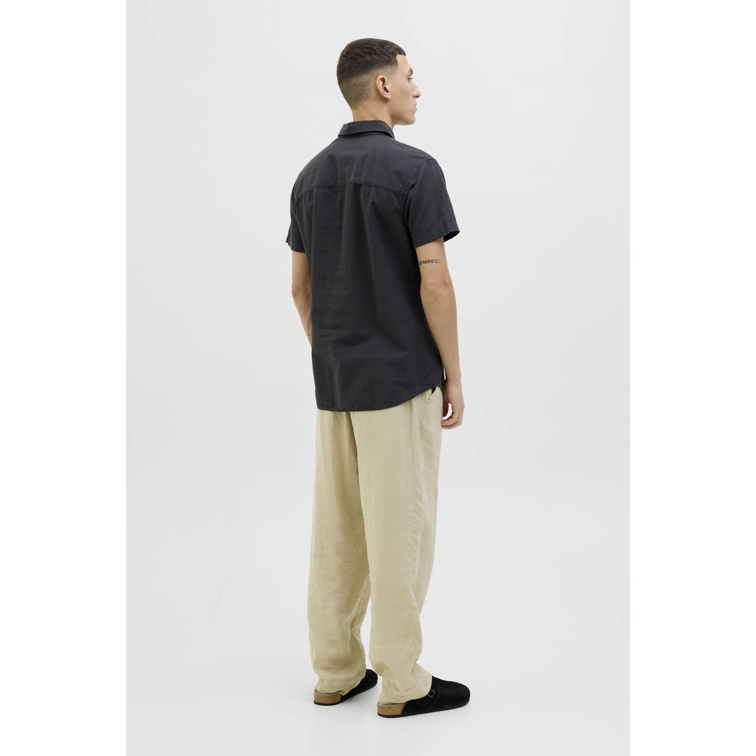 JACK & JONES ESSENTIALS linnen casual overhemd zwart